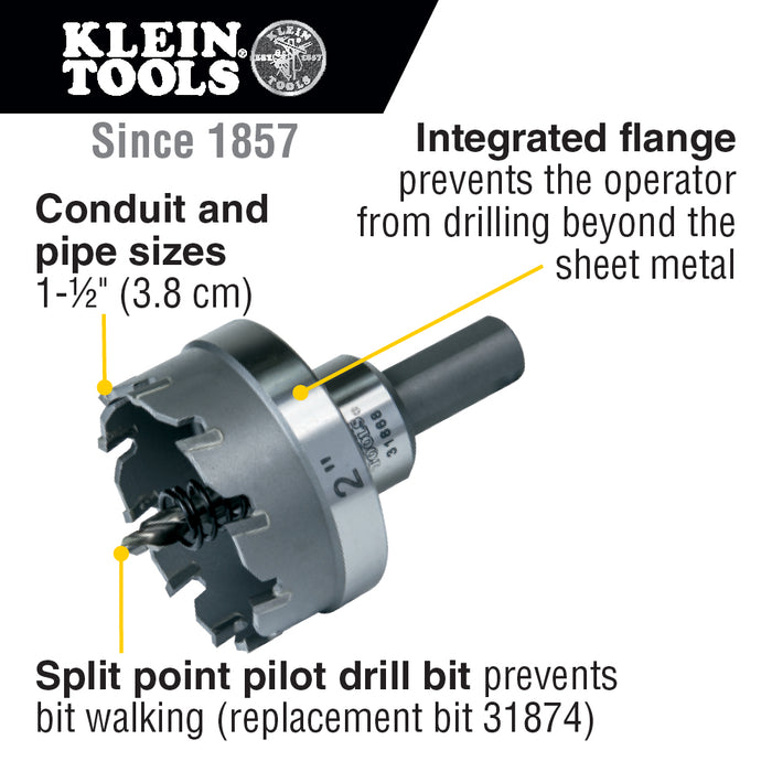 Klein Tools 31868 Carbide Hole Cutter, 2-Inch - Edmondson Supply