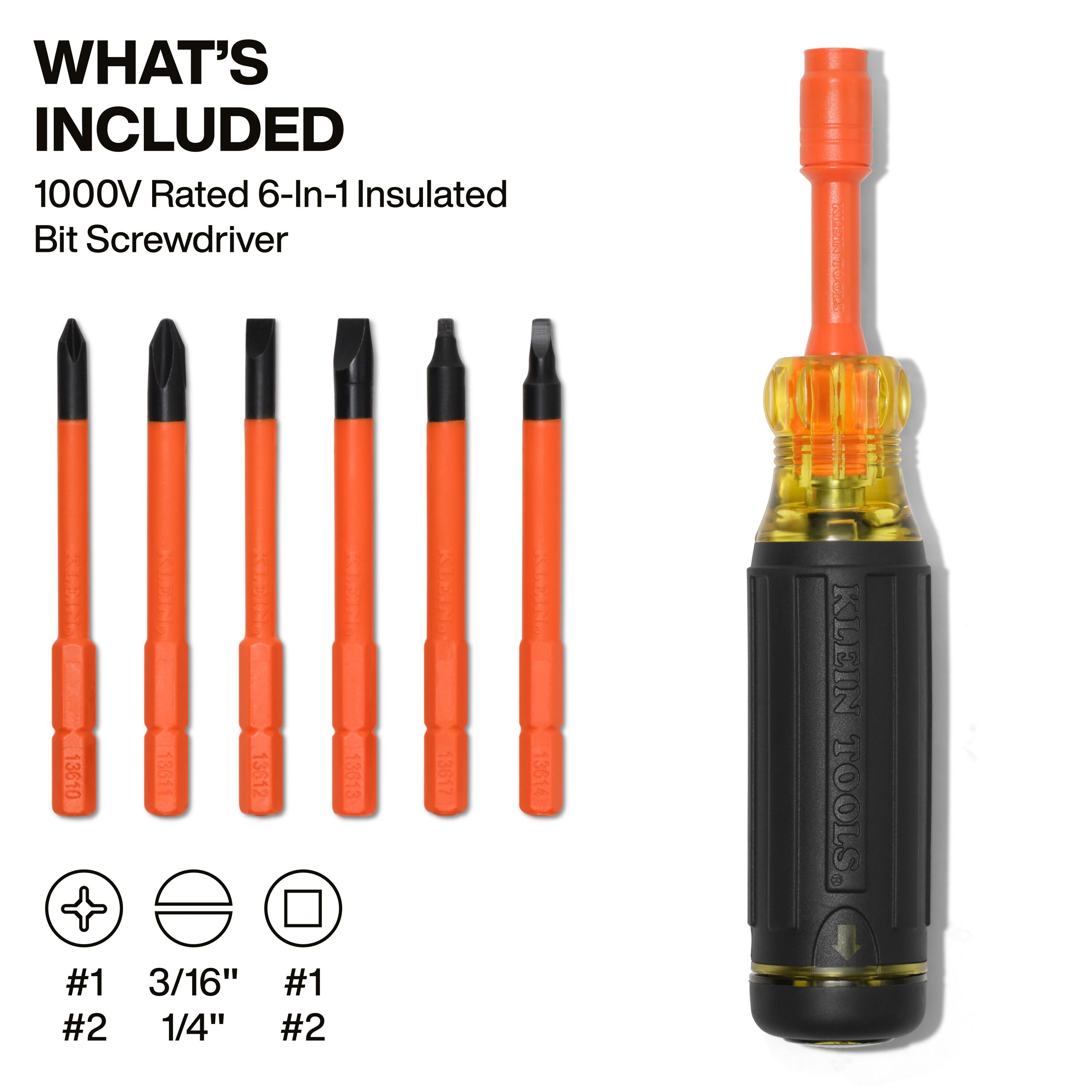 Klein Tools 32306INS 6-in-1 Insulated Auto-Lock Screwdriver - Edmondson Supply