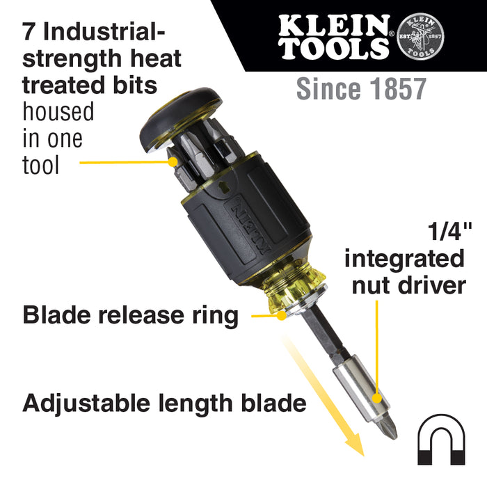 Klein Tools 32308 8-in-1 Multi-Bit Adjustable Length Stubby Screwdriver - Edmondson Supply