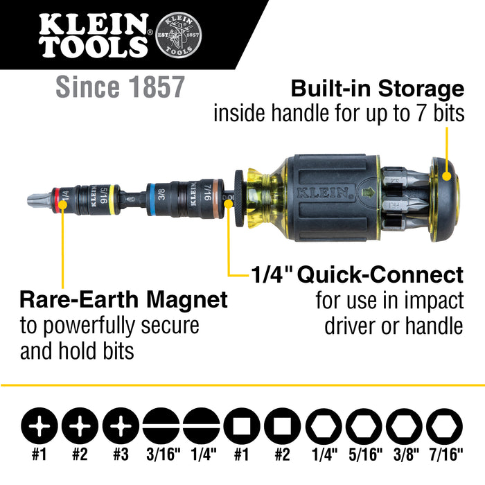 Klein Tools 32308HD 12-in-1 Impact Rated Stubby Driver Set with Flip Sockets - Edmondson Supply