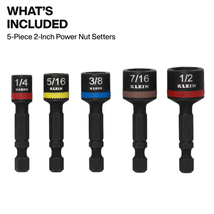 Klein Tools 32925S Magnetic Power Nut Setters, 2-Inch Shaft, 5-Piece - Edmondson Supply