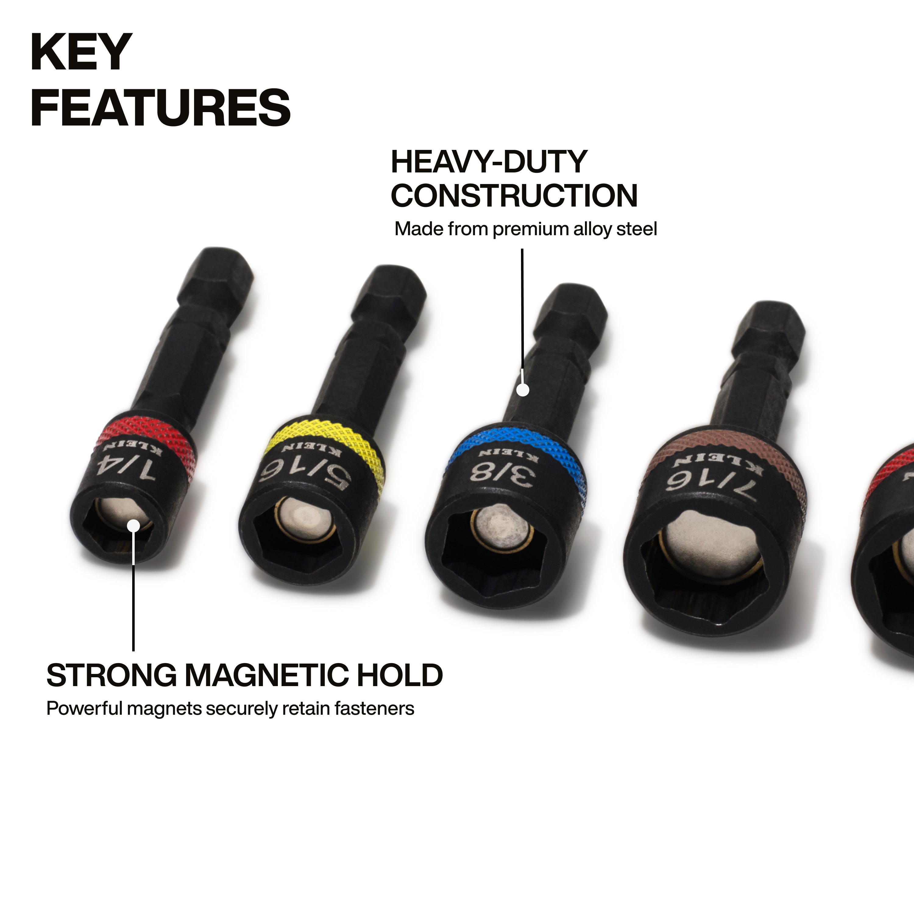 Klein Tools 32925S Magnetic Power Nut Setters, 2-Inch Shaft, 5-Piece - Edmondson Supply