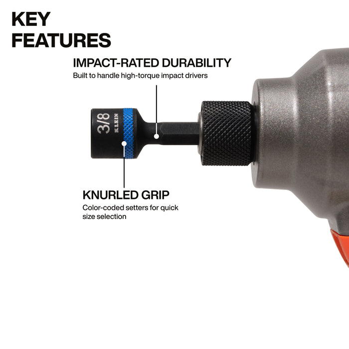 Klein Tools 32925S Magnetic Power Nut Setters, 2-Inch Shaft, 5-Piece - Edmondson Supply