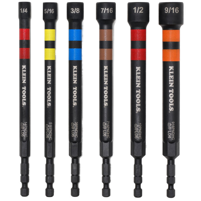 Klein Tools 32940 Magnetic Hollow Color-Coded Power Nut Drivers Set, 6-Piece - Edmondson Supply