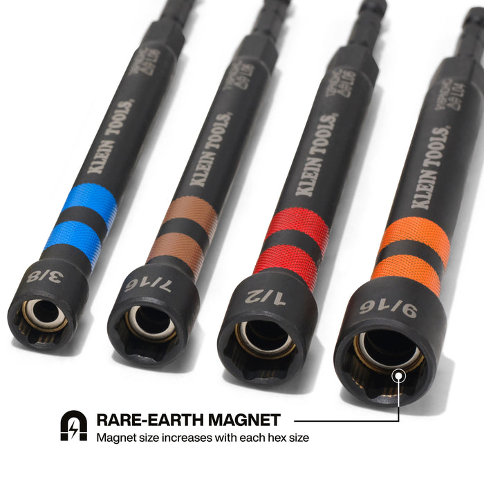 Klein Tools 32940 Magnetic Hollow Color-Coded Power Nut Drivers Set, 6-Piece - Edmondson Supply