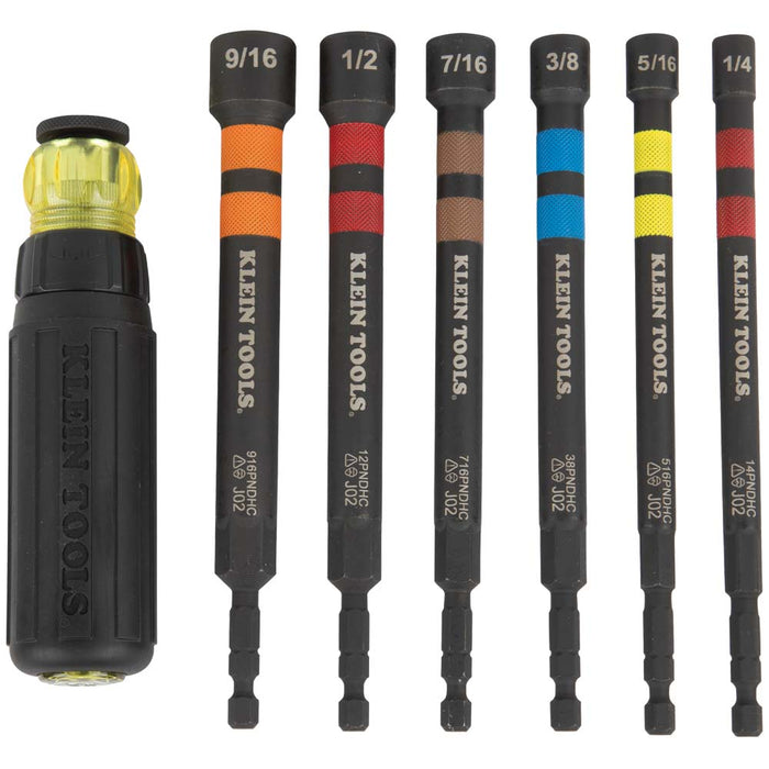 Klein Tools 32950 Hollow Magnetic Color-Coded Ratcheting Power Nut Drivers, 7-Piece - Edmondson Supply