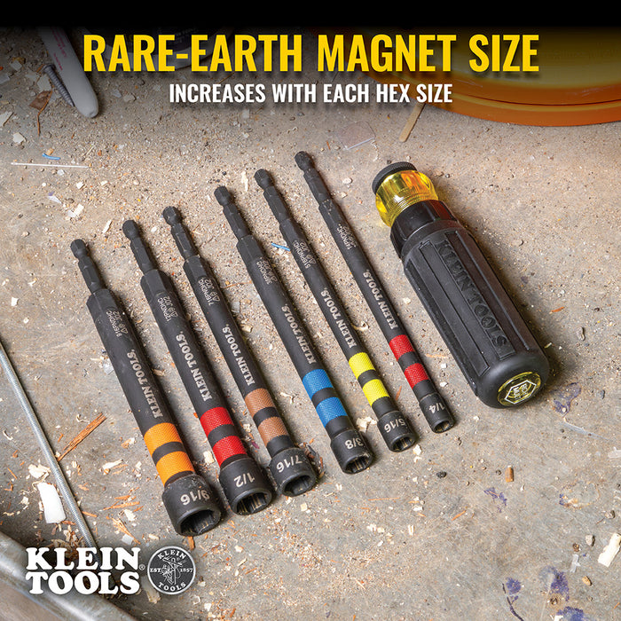 Klein Tools 32950 Hollow Magnetic Color-Coded Ratcheting Power Nut Drivers, 7-Piece - Edmondson Supply