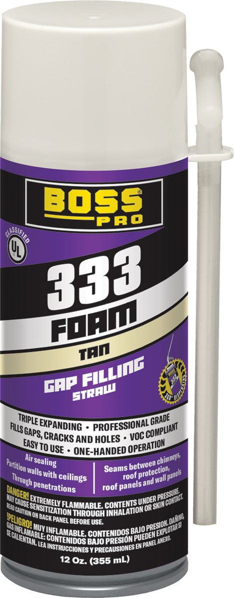 Boss Products 333 Gap Filling Triple Expanding Foam Straw Grade, 12 oz Can - Edmondson Supply