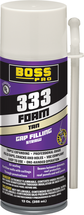 Boss Products 333 Gap Filling Triple Expanding Foam Straw Grade, 12 oz Can