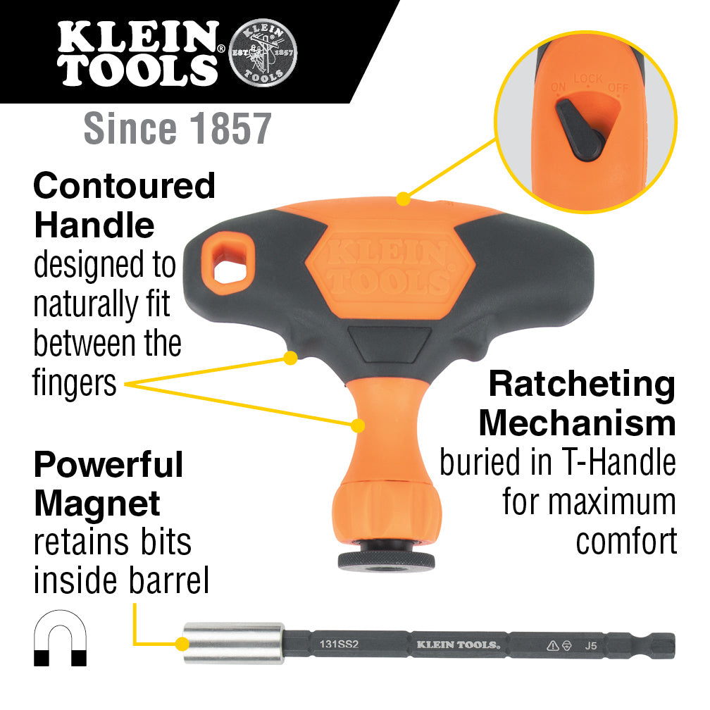 Klein Tools 33804 ProFlex Impact-Rated Interchangeable Ratcheting T-Handle Set, 23-Piece - Edmondson Supply