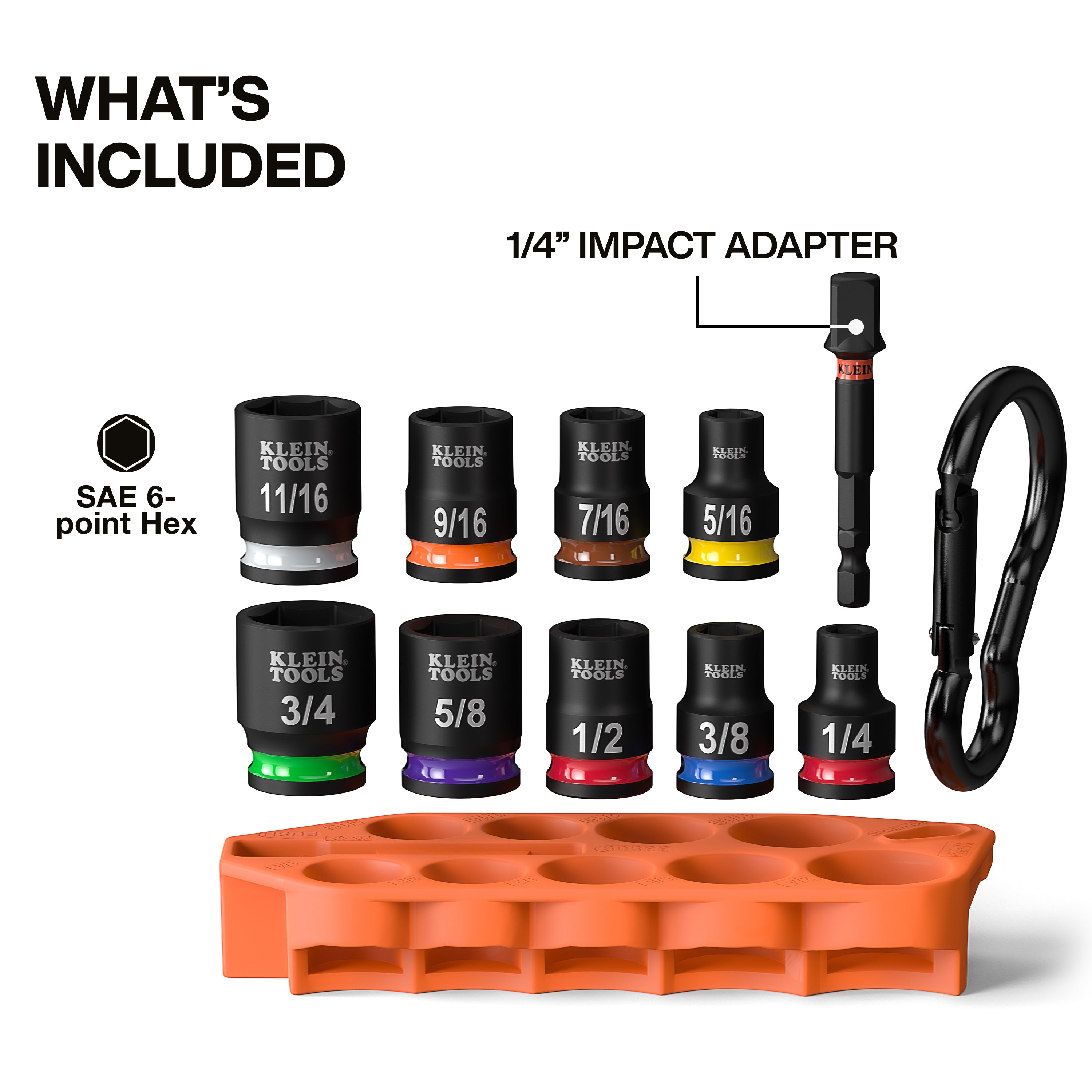 Klein Tools 33809 Grab-And-Go Impact Socket Set, SAE, 10-Piece - Edmondson Supply