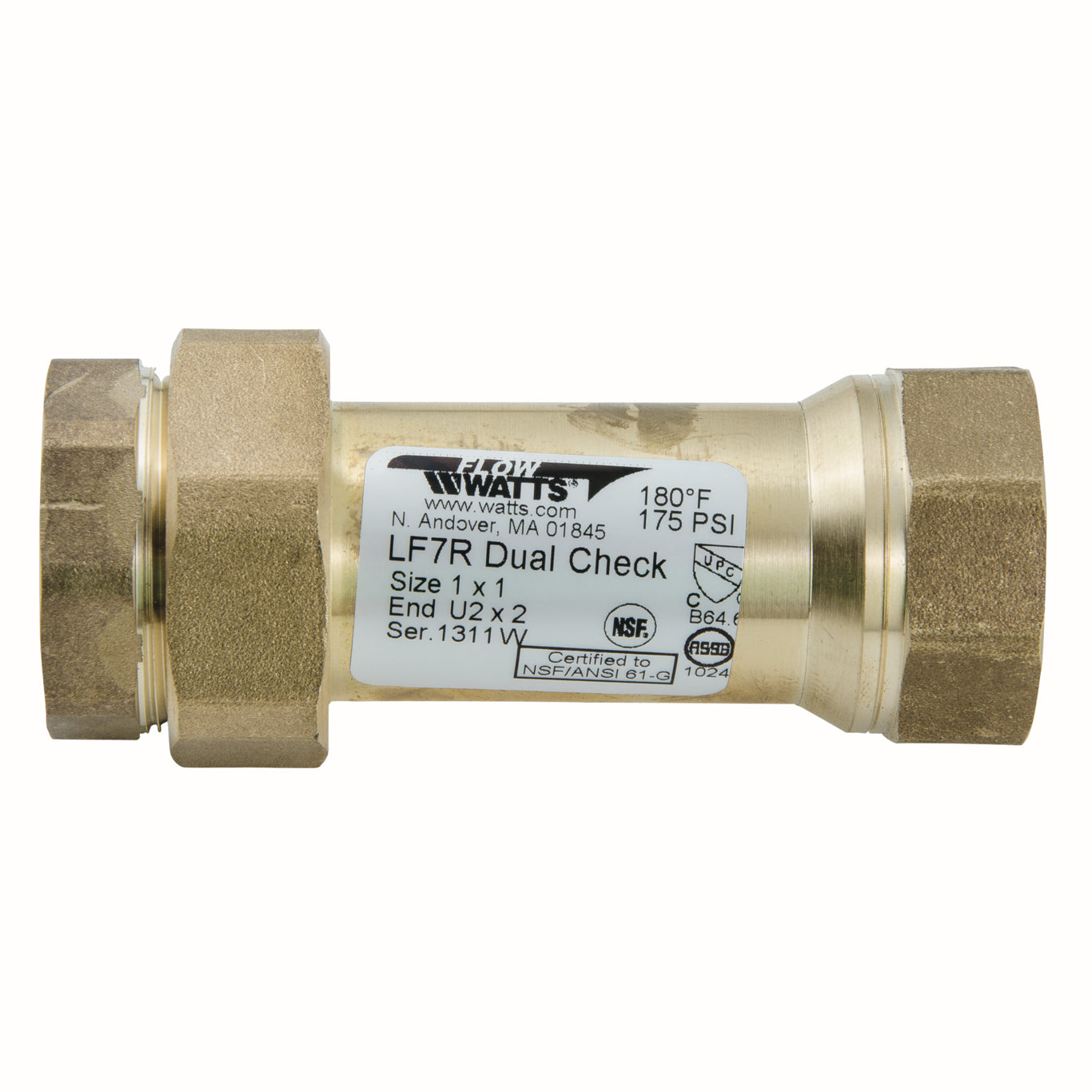 Watts 0072205 LF7RU2-2 1" Dual Check Valve, FNPT Union x FNPT, Lead Free - Edmondson Supply