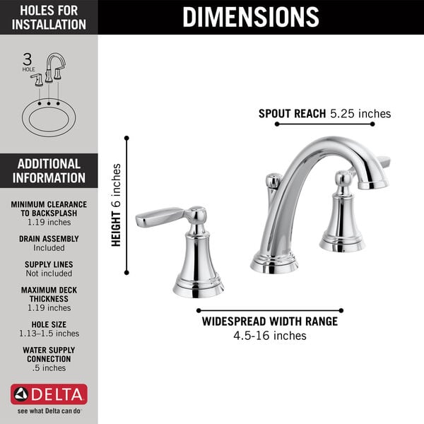 Delta 3532LF-MPU WOODHURST® Two Handle Widespread Bathroom Faucet In Chrome
