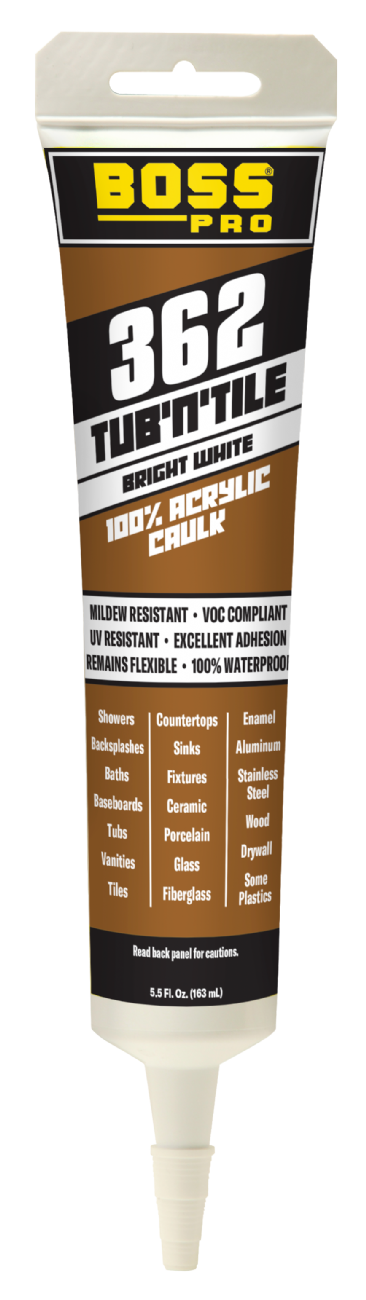 Boss Products 362 Tub 'N' Tile Caulk, 5.5 oz Tube, Clear  - Edmondson Supply