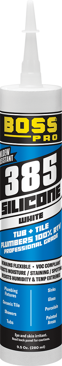 Boss Products 385 Plumber's Tub & Tile Silicone Sealant, 100% RTV, 10.1 oz Cartridge, Clear - Edmondson Supply