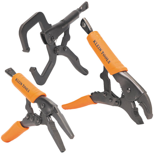 Klein Tools 38664 Locking Pliers Set, C-Clamp, Long Nose, Curved Jaw, 3-Piece - Edmondson Supply