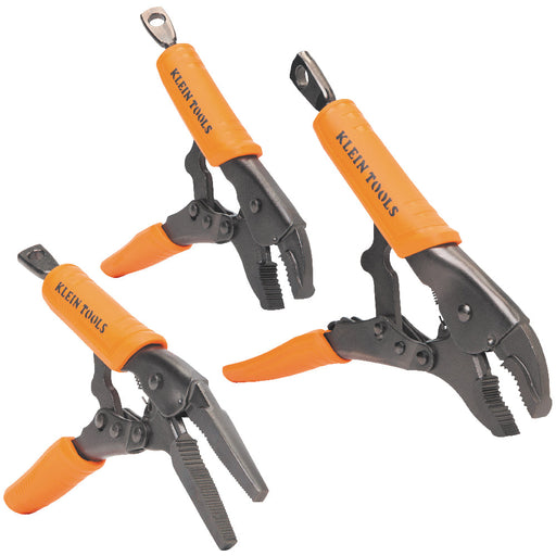 Klein Tools 38665 Locking Pliers, Long Nose 6-Inch, Curved Jaw 7- and 10-Inch, 3-Piece - Edmondson Supply