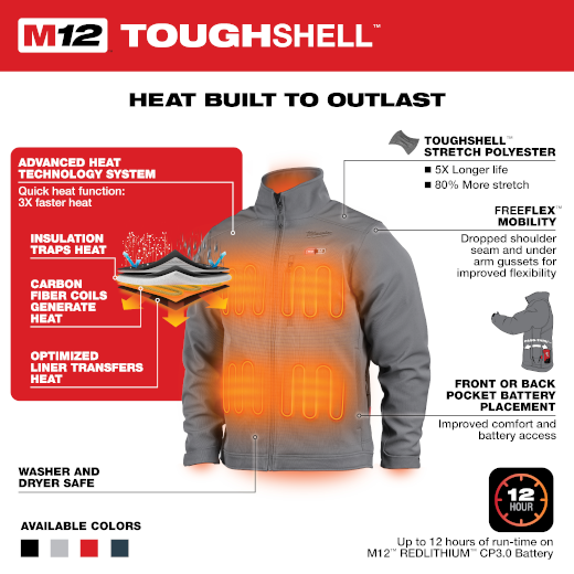 Milwaukee 204G-21L M12™ Heated TOUGHSHELL™ Jacket (Gray, Size L) - Edmondson Supply