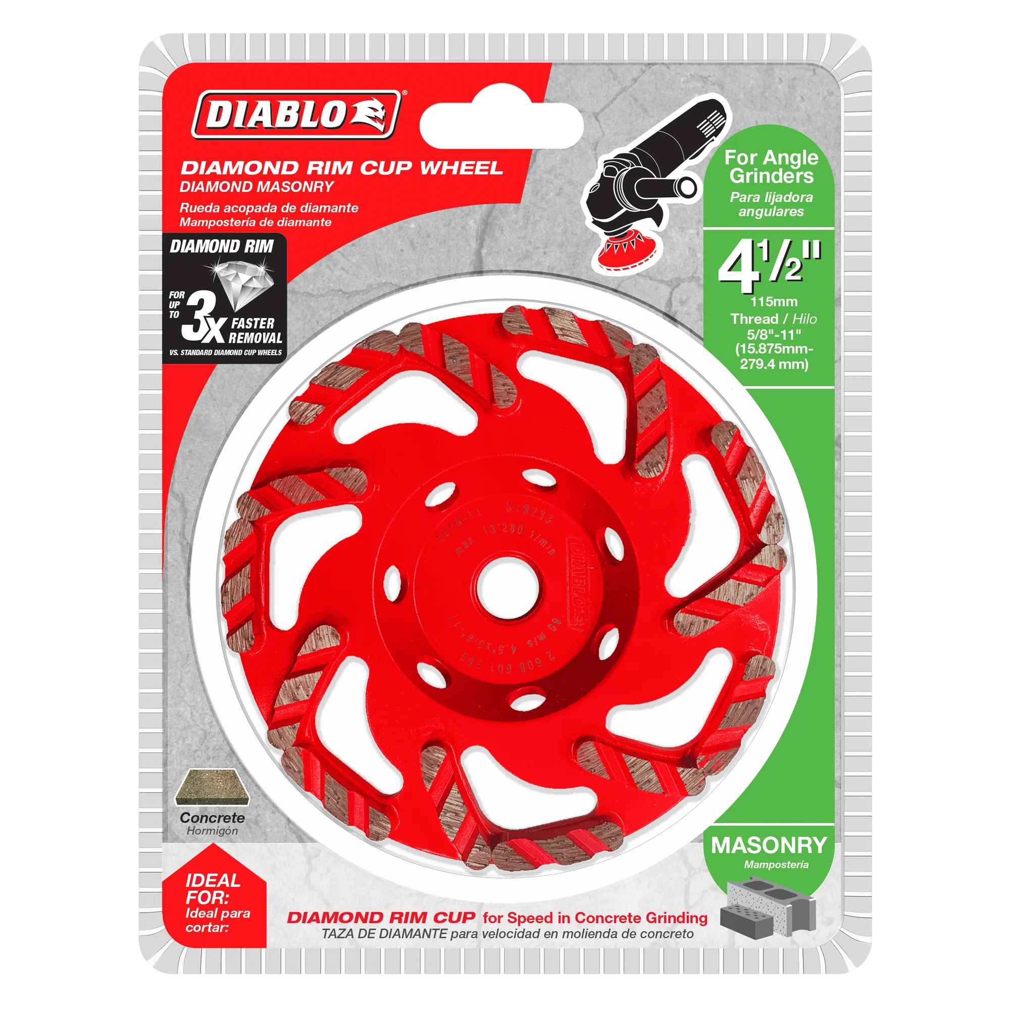 Diablo Tools DMACW0450 4-1/2" Diamond Rim Cup Wheel for Masonry - Edmondson Supply