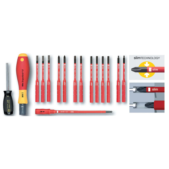 Wiha Tools 28792 16 Piece Insulated TorqueVario-S (18-62 In/lbs) and SlimLine Blade Set - Edmondson Supply