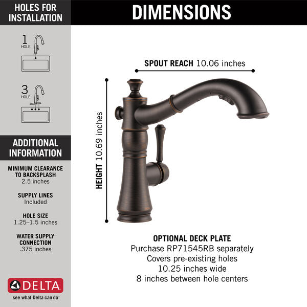 Delta CASSIDY™  4197-RB-DST Single Handle Pull-Out Kitchen Faucet In Venetian Bronze