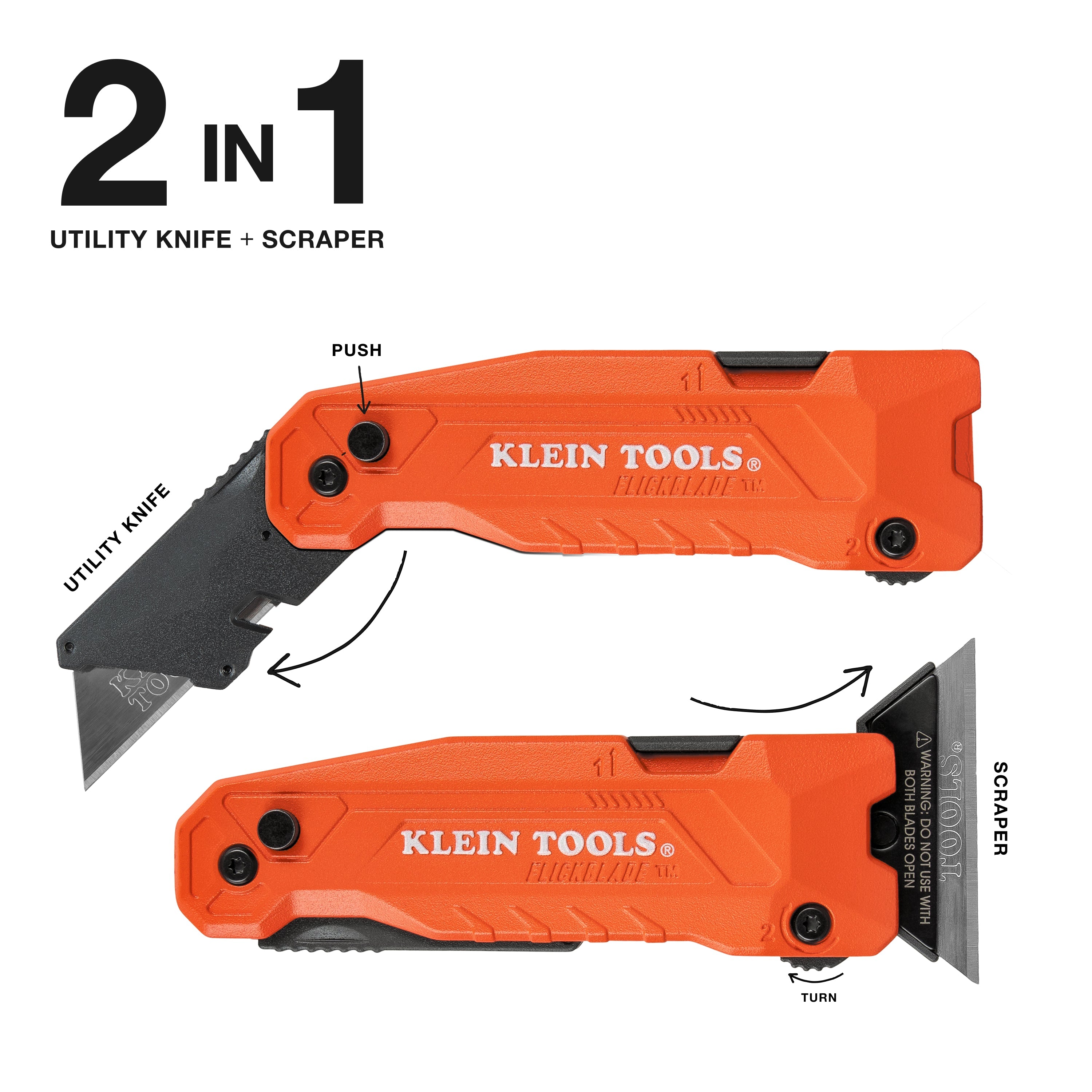 Klein Tools 44306 FLICKBLADE™ 2-in-1 Utility Knife / Scraper with Blade Storage - Edmondson Supply