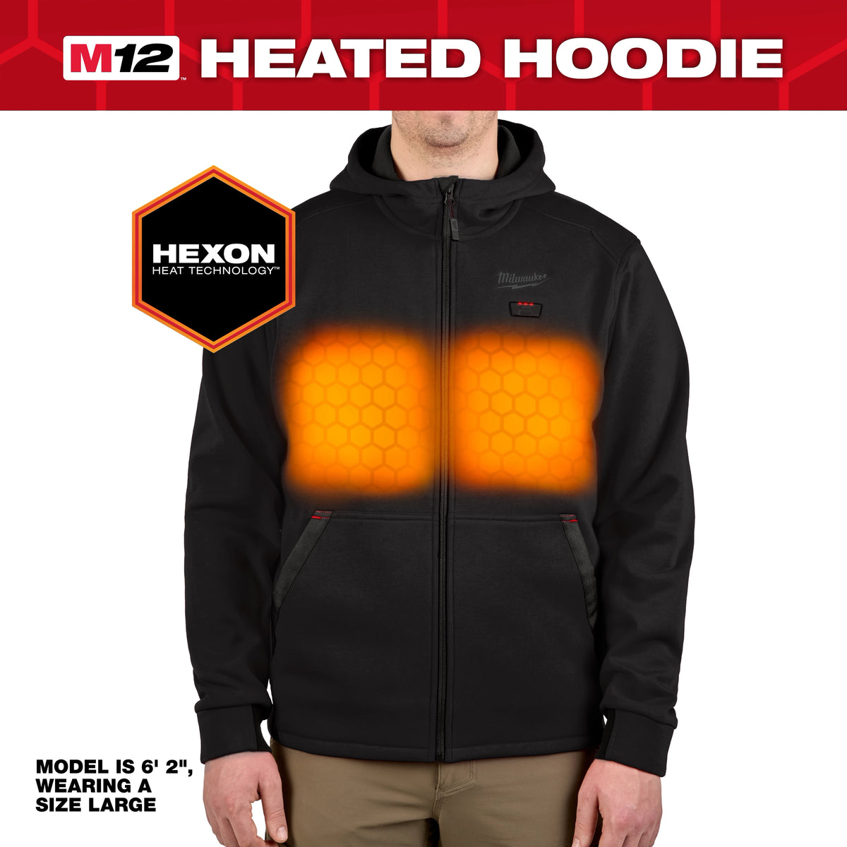Milwaukee M200B-212X M12™ Heated Full-Zip Hoodie (Black, Size 2XL) - Edmondson Supply