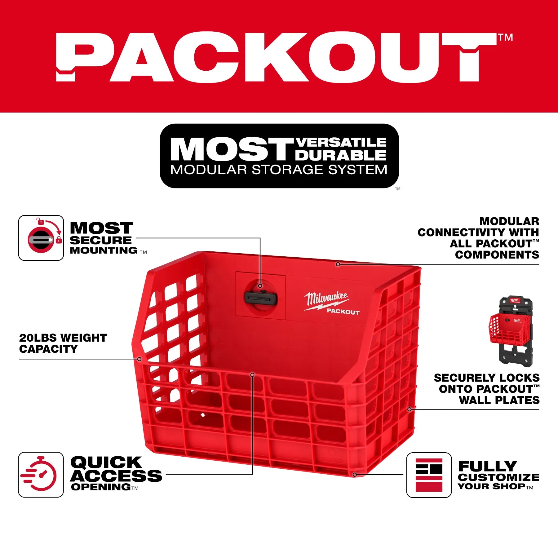 Milwaukee 48-22-8342 PACKOUT™ Compact Wall Basket - Edmondson Supply