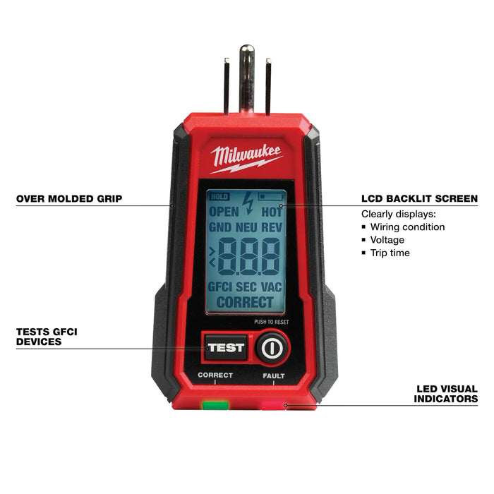 Milwaukee 2224-20 Digital GFCI Receptacle Tester - Edmondson Supply