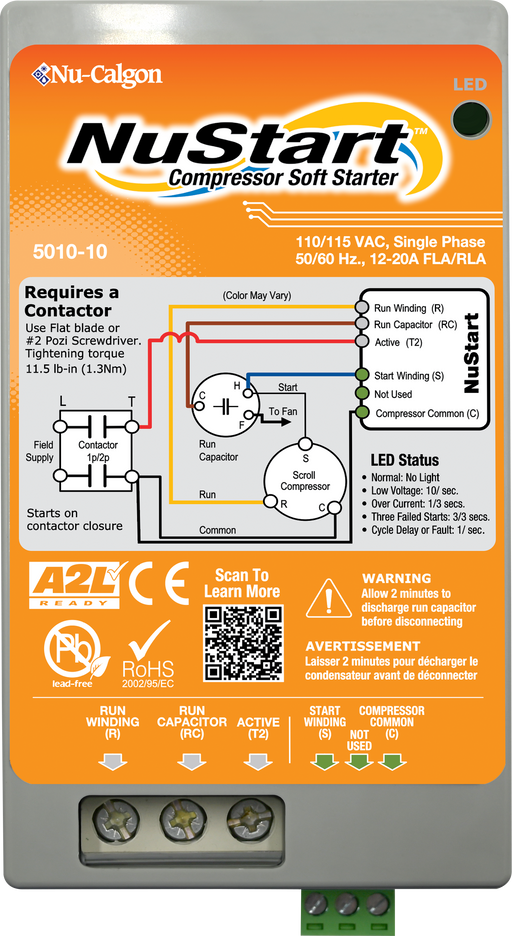 Nu-Calgon 5010-10 110-115 VAC, 50/60 Hz, Single Phase, 12-20 Amp RLA, NuStart Compressor Soft Starter - Edmondson Supply