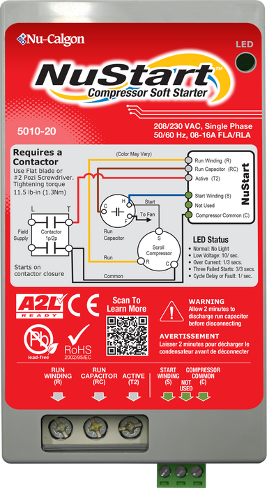 Nu-Calgon 5010-20 230 VAC, 50/60 Hz, Single Phase, 8-16 Amp RLA, NuStart Compressor Soft Starter - Edmondson Supply