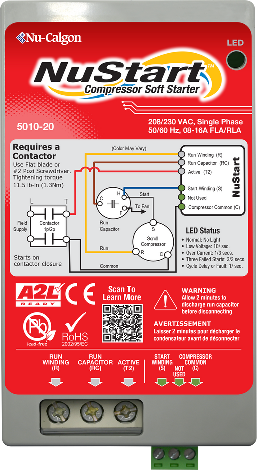 Nu-Calgon 5010-20 230 VAC, 50/60 Hz, Single Phase, 8-16 Amp RLA, NuStart Compressor Soft Starter - Edmondson Supply