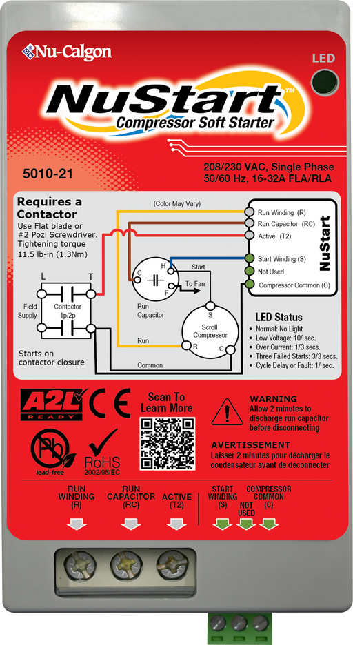 Nu-Calgon 5010-21 208-230 VAC, 50/60 Hz, Single Phase, 16-32 Amp RLA, NuStart Compressor Soft Starter - Edmondson Supply