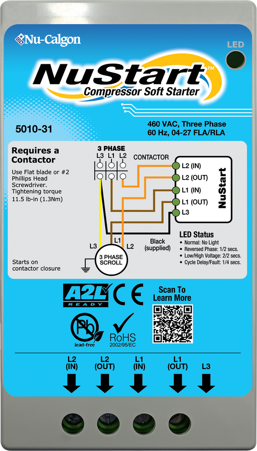 Nu-Calgon 5010-31 460 VAC, 60 Hz, Three Phase, 4-27 Amp RLA, NuStart Compressor Soft Starter  - Edmondson Supply 