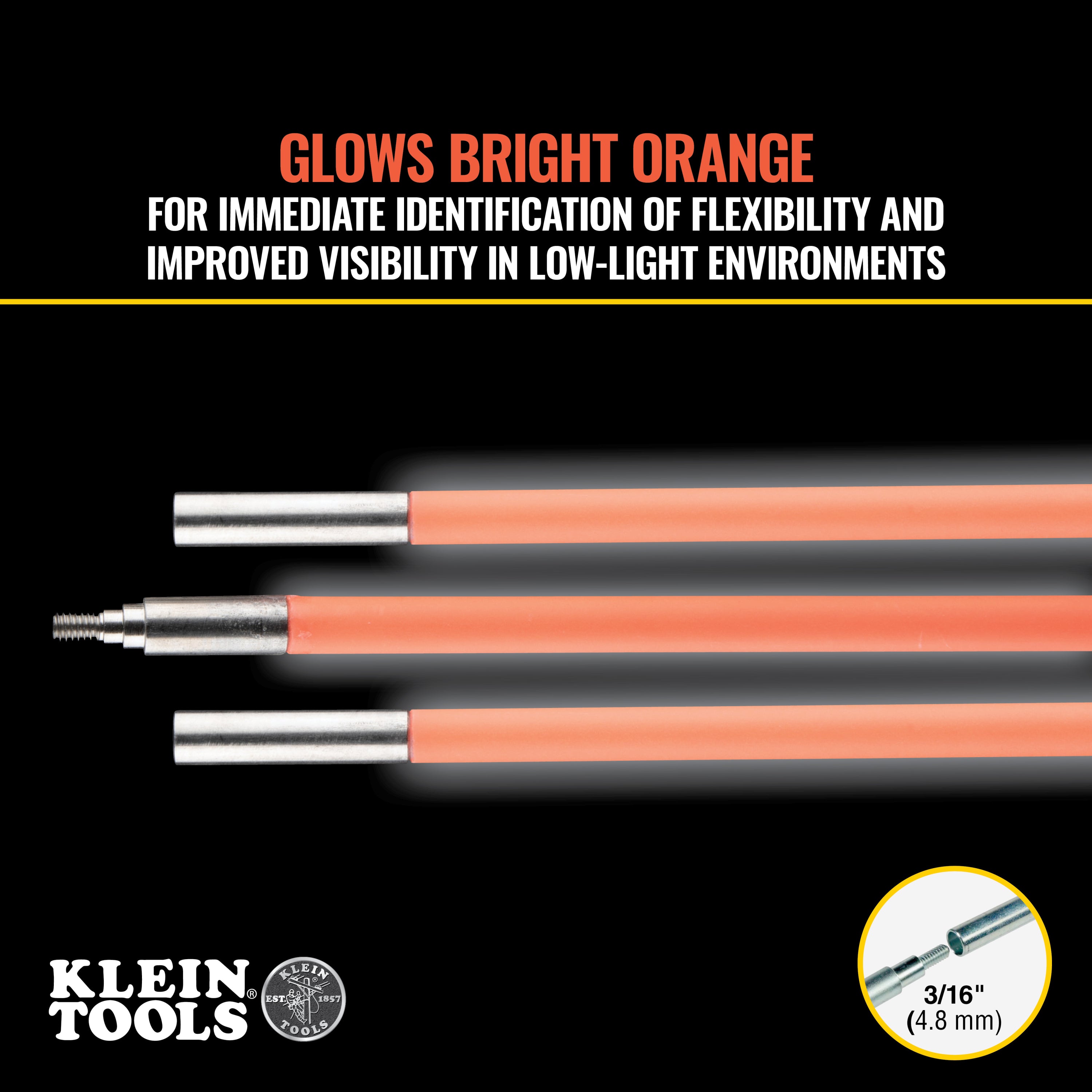 Klein Tools 50153 Lo-Flex Glow Fish Rod, 15-Foot - Edmondson Supply