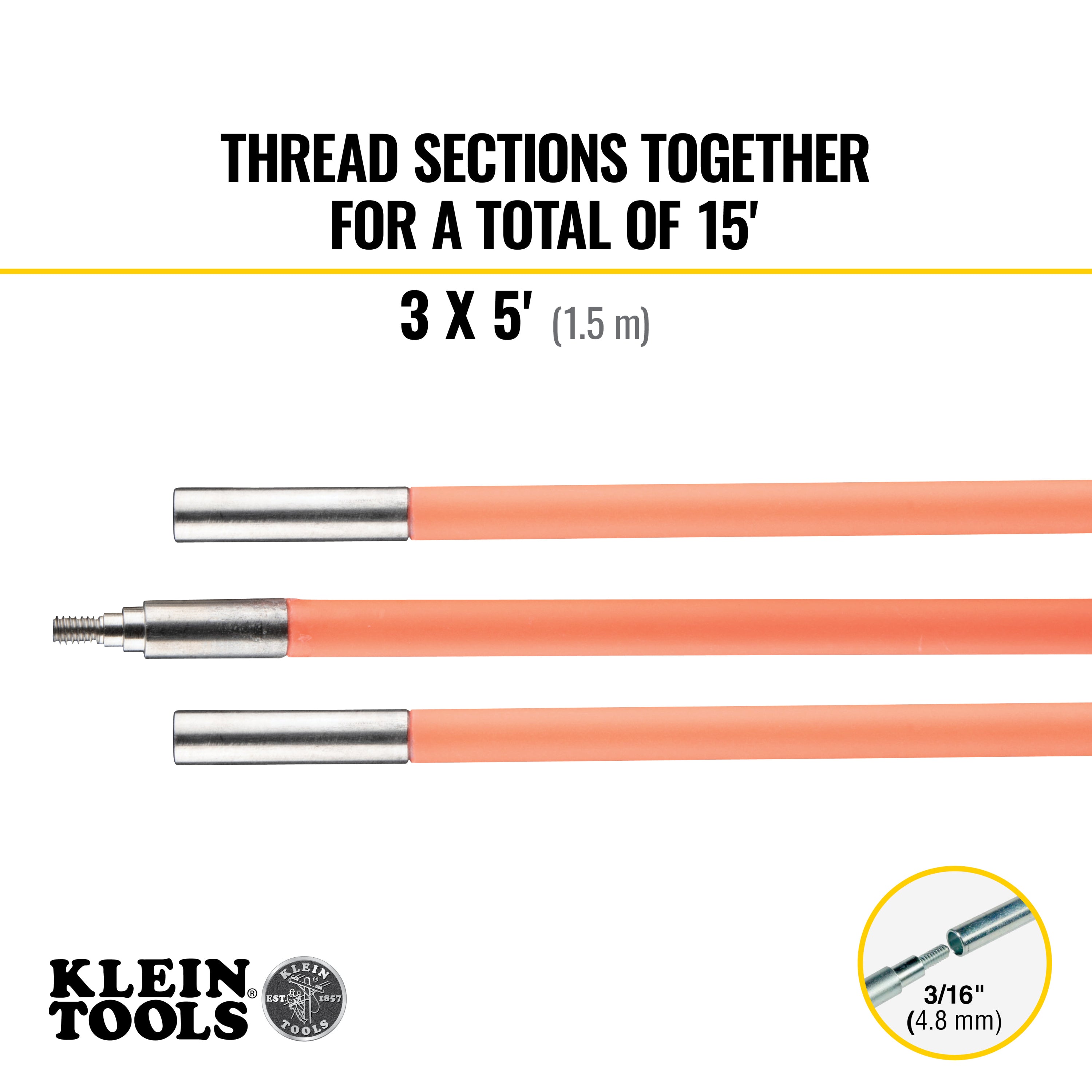 Klein Tools 50153 Lo-Flex Glow Fish Rod, 15-Foot - Edmondson Supply