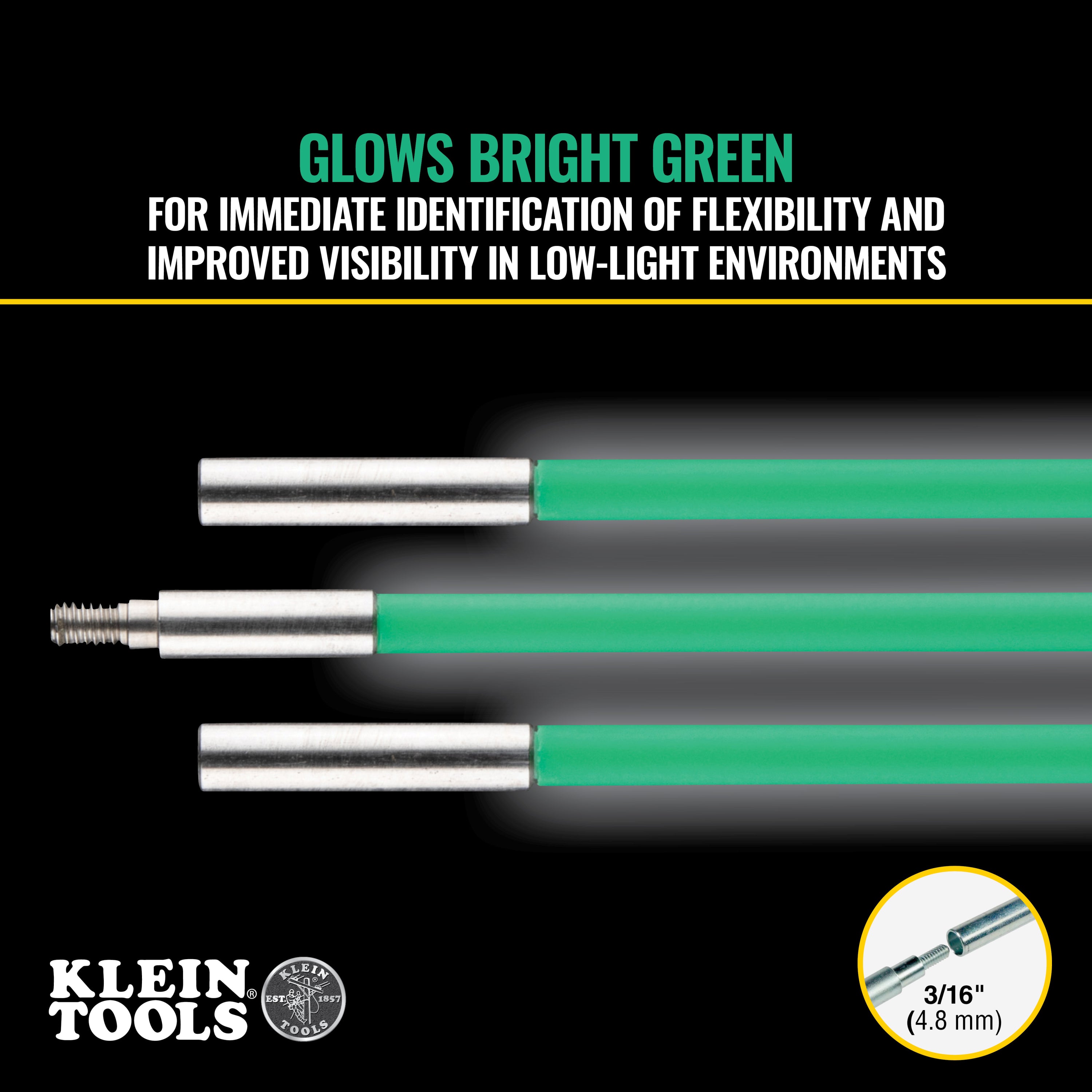 Klein Tools 50159 Hi-Flex Glow Fish Rod, 15-Foot - Edmondson Supply