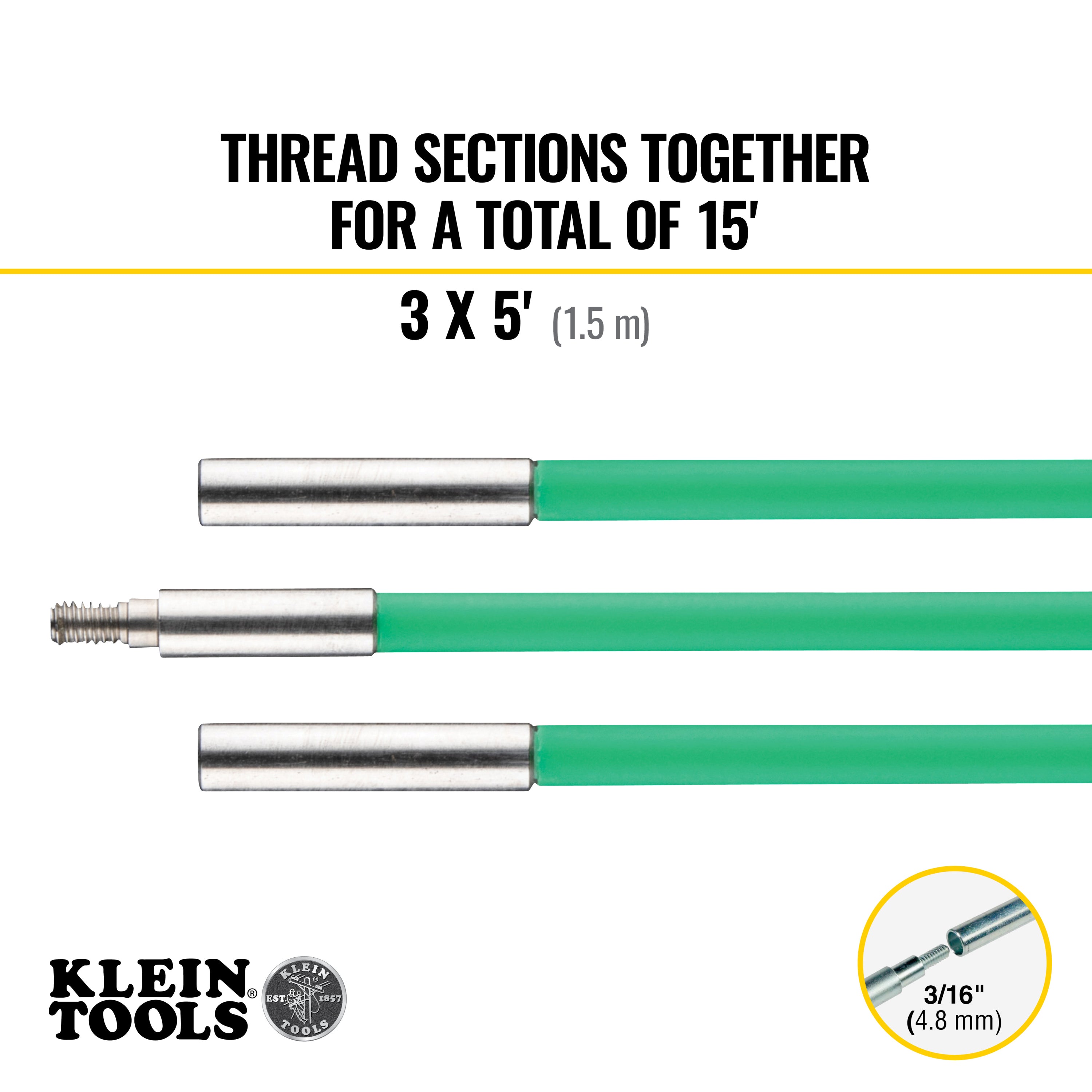 Klein Tools 50159 Hi-Flex Glow Fish Rod, 15-Foot - Edmondson Supply