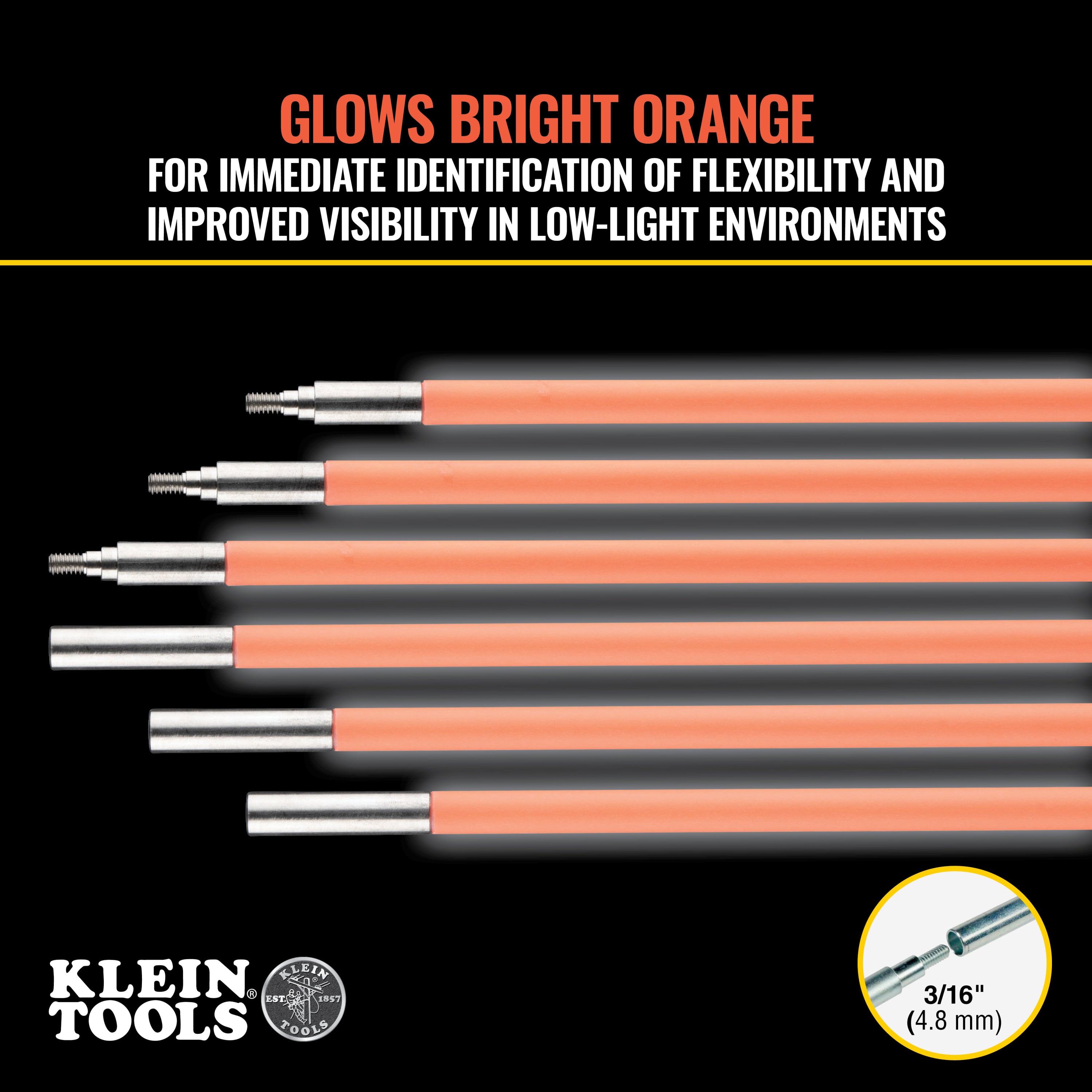 Klein Tools 50303 Lo-Flex Glow Fish Rod, 30-Foot - Edmondson Supply