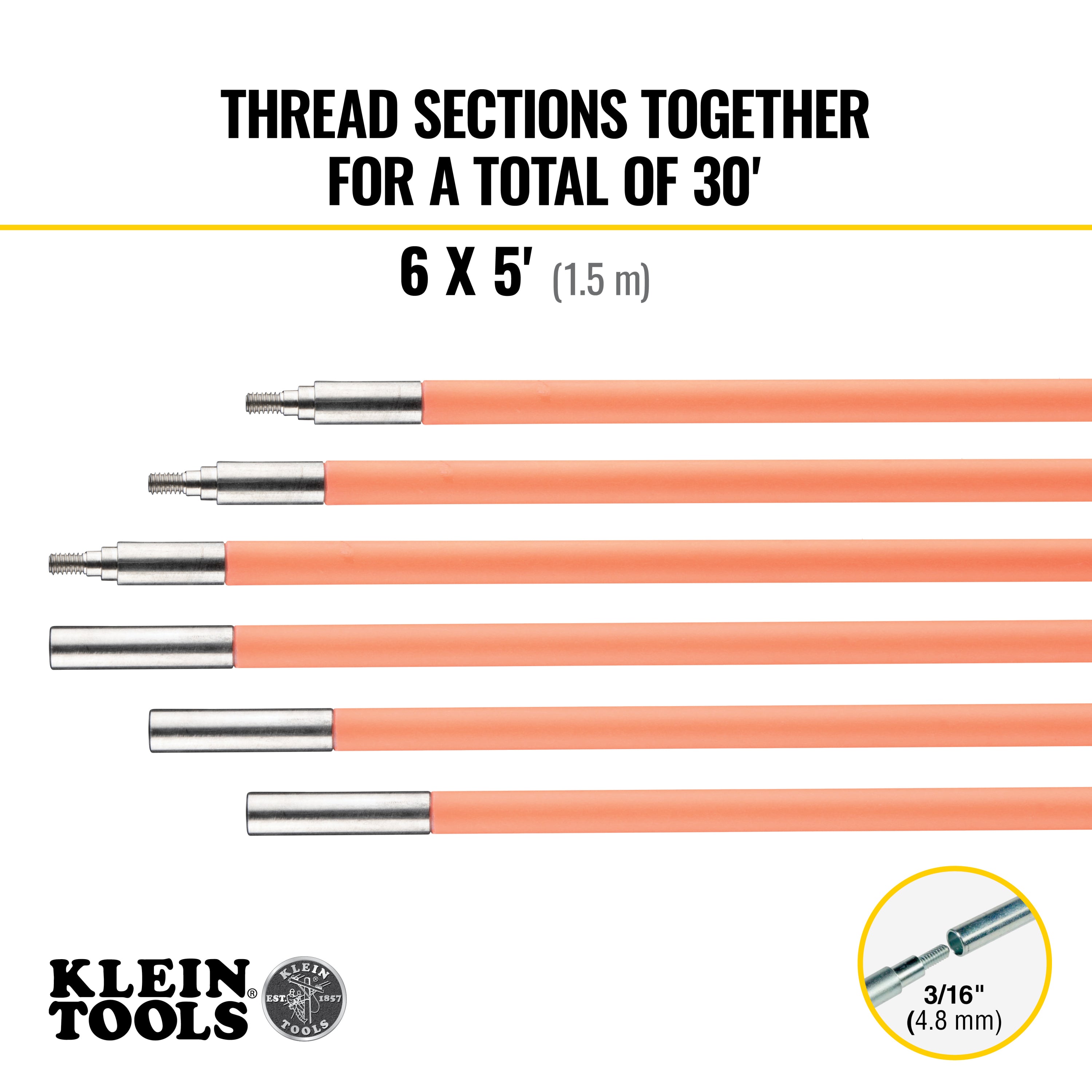 Klein Tools 50303 Lo-Flex Glow Fish Rod, 30-Foot - Edmondson Supply