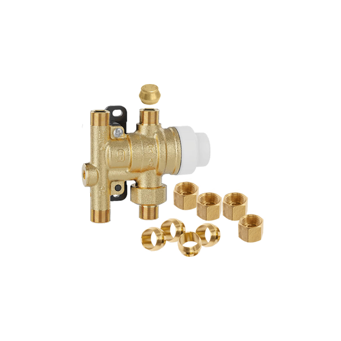 Caleffi 521201AP  SinkMixer™ 4-Way Anti-Scald Point-of-Use Thermostatic Mixing Valve, 3/8" Compression, with fittings - Edmondson Supply