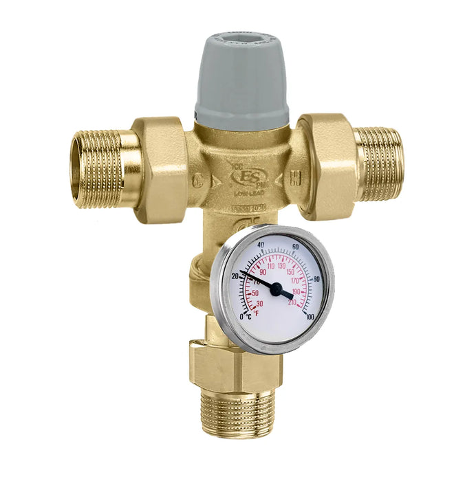Caleffi TubMixer™ High-Flow Scald-Protection Thermostatic Mixing Valve with Temperature Gauge, MNPT