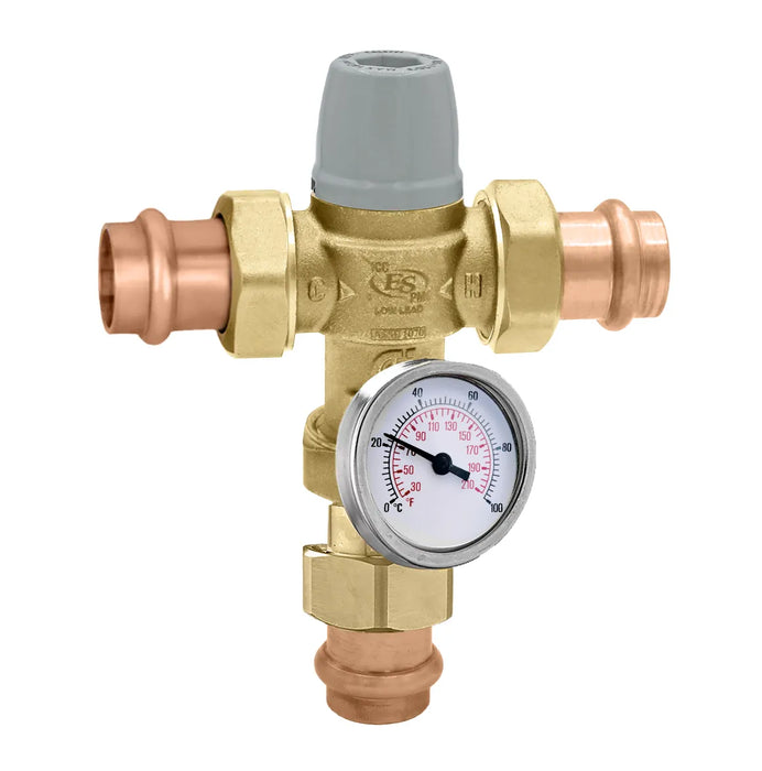 Caleffi TubMixer™ High-Flow Scald-Protection Thermostatic Mixing Valve with Temperature Gauge, Press