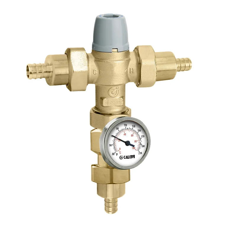 Caleffi TubMixer™ High-Flow Scald-Protection Thermostatic Mixing Valve with Temperature Gauge, PEX Crimp
