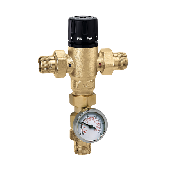 Caleffi 521410A MixCal™ 3-Way Thermostatic Mixing Valve w/ Temperature Gauge, 1/2" MNPT - Edmondson Supply