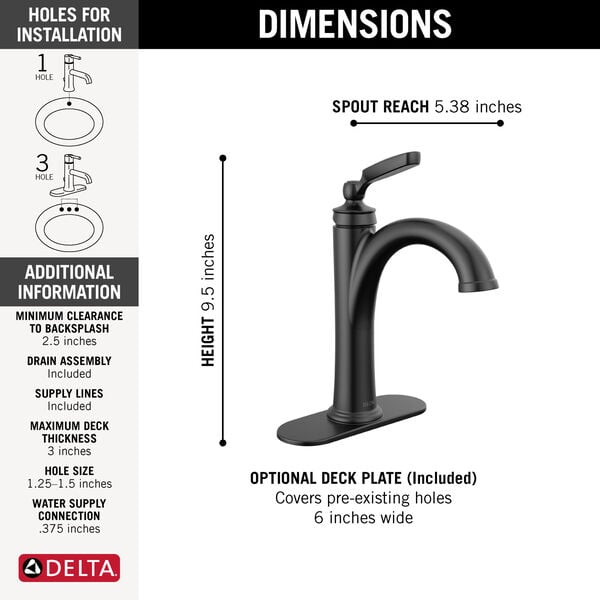 Delta 532-BLMPU-DST WOODHURST® Single Handle Bathroom Faucet In Matte Black