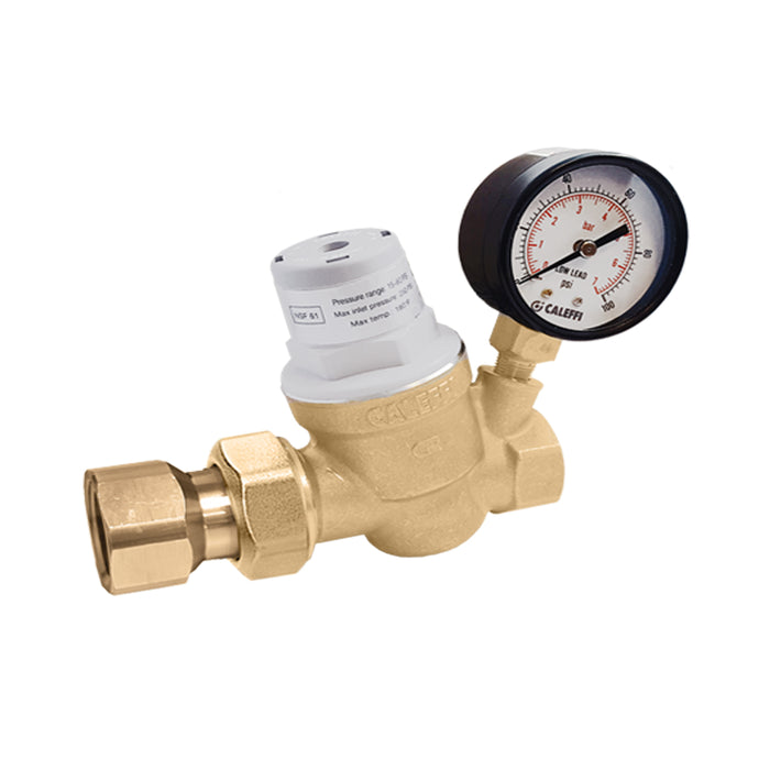 Caleffi 533351HA PresCal™ Compact Pressure Reducing Valve with Gauge, 3/4" FNPT Union x FNPT - Edmondson Supply