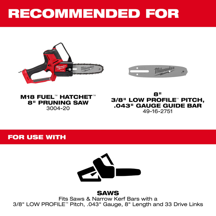 Milwaukee 49-16-2750 8" 3/8" LOW PROFILE™ Pitch, .043" Gauge Saw Chain - Edmondson Supply