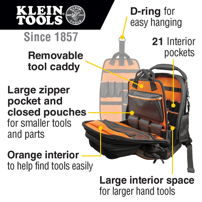 Klein Tools 55485 Tradesman Pro™ Tool Master Tool Bag Backpack, 48 Pockets, 19.5-Inch