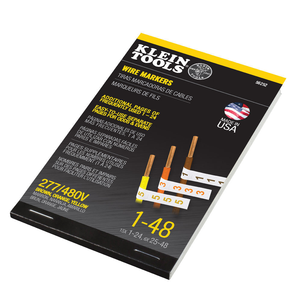 Klein Tools 56252 Wire Marker Book, 277/480V 3 Phase 1-48 - Edmondson Supply